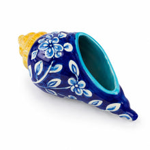 Blue Pottery Ceramic Shankh Showpiece | Hand-Painted Floral Conch Shell Decor for Mandir, Home Temple, Living Room | Decorative Planter & Housewarming Gift