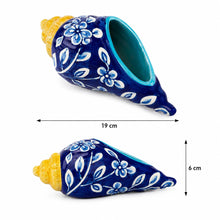 Blue Pottery Ceramic Shankh Showpiece | Hand-Painted Floral Conch Shell Decor for Mandir, Home Temple, Living Room | Decorative Planter & Housewarming Gift