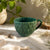 Blue Pottery Mug with Embossed Leaf Texture, Green | Embossed Design, Glazed Finish