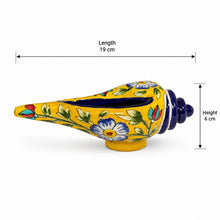 Blue Pottery Ceramic Shankh Showpiece | Hand-Painted Floral Conch Shell Decor for Mandir, Home Temple, Living Room | Decorative Planter & Housewarming Gift