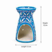 Blue Pottery Aroma Oil Diffuser Burner, Blue Floral Hand-Painted | Perfect for Home Decor and Relaxation