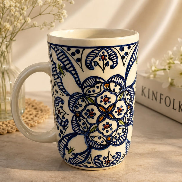 Blue Pastel Handcrafted Blue Pottery Coffee Mug | Embossed Design, Glazed Finish | Perfect for Gifting