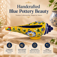 Blue Pottery Ceramic Shankh Showpiece | Hand-Painted Floral Conch Shell Decor for Mandir, Home Temple, Living Room | Decorative Planter & Housewarming Gift