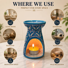 Blue Pottery Aroma Oil Diffuser Burner, Blue Floral Hand-Painted | Perfect for Home Decor and Relaxation