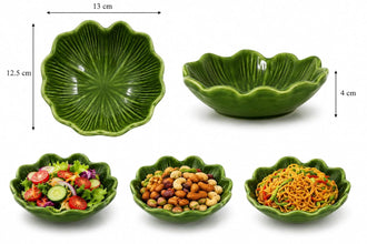 Click to see full view     Velvet Valley Ceramic Lotus Leaf Shaped Decorative Green Bowl | Perfect for Serving Chineese, Snacks & Slalad