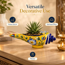 Blue Pottery Ceramic Shankh Showpiece | Hand-Painted Floral Conch Shell Decor for Mandir, Home Temple, Living Room | Decorative Planter & Housewarming Gift