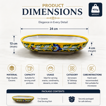 Hand-Painted Yellow Floral Ceramic Oval Serving Tray | Decorative Snack Bowl | Traditional Ceramic Serveware