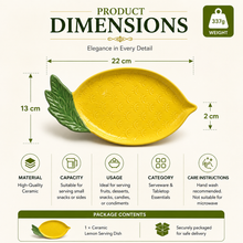 Lemon-Shaped Ceramic Serving Platter | Decorative Fruit Design Snack Tray | Yellow Ceramic Serveware