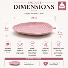 Elegant Pink Leaf-Shaped Ceramic Serving Plate | Decorative Snack & Dessert Platter | Modern Tableware