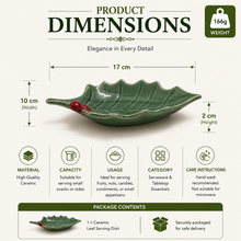 Handcrafted Green Leaf Ceramic Serving Bowl | Nature-Inspired Snack Dish | Decorative Tableware
