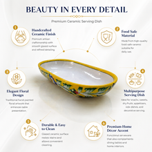 Hand-Painted Yellow Floral Ceramic Oval Serving Tray | Decorative Snack Bowl | Traditional Ceramic Serveware