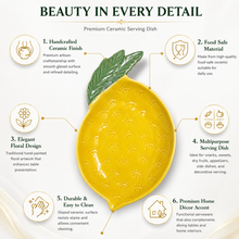 Lemon-Shaped Ceramic Serving Platter | Decorative Fruit Design Snack Tray | Yellow Ceramic Serveware