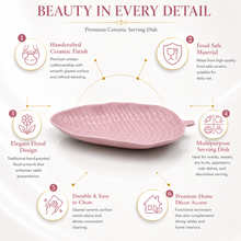 Elegant Pink Leaf-Shaped Ceramic Serving Plate | Decorative Snack & Dessert Platter | Modern Tableware