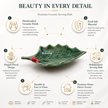 Handcrafted Green Leaf Ceramic Serving Bowl | Nature-Inspired Snack Dish | Decorative Tableware