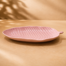 Elegant Pink Leaf-Shaped Ceramic Serving Plate | Decorative Snack & Dessert Platter | Modern Tableware