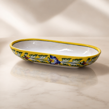 Hand-Painted Yellow Floral Ceramic Oval Serving Tray | Decorative Snack Bowl | Traditional Ceramic Serveware